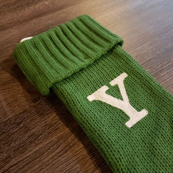 NEW! Knit Monogram Christmas Stocking Green Letter Initial Y - Picture 3 of 3